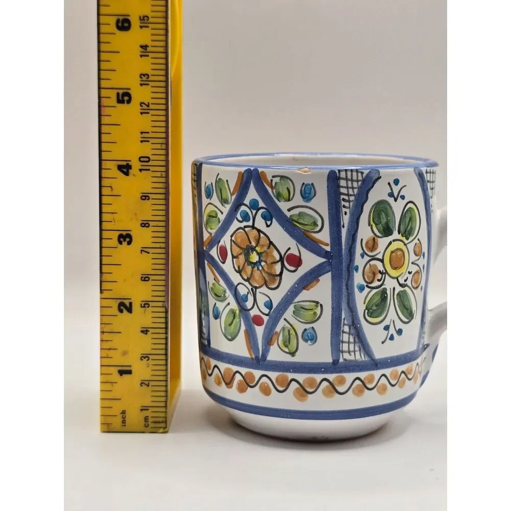 Cruz Pottery Mug Toledo Spain w/ Handle Hand Made & Painted Floral EUC